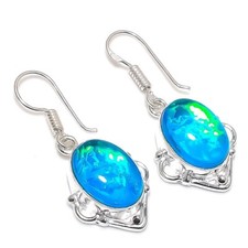 Triplet Opal Gemstone Handmade 925 Sterling Silver Jewelry  Earring Sz 1.25"