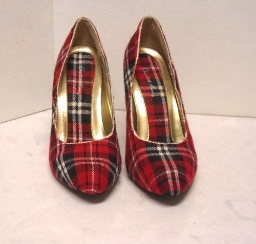 CHARLOTTE RUSSE - WOMES SIZE 8 RED/BLACK PLAID SPIKE HEELS - DON'T MISS!!! - Picture 2 of 3