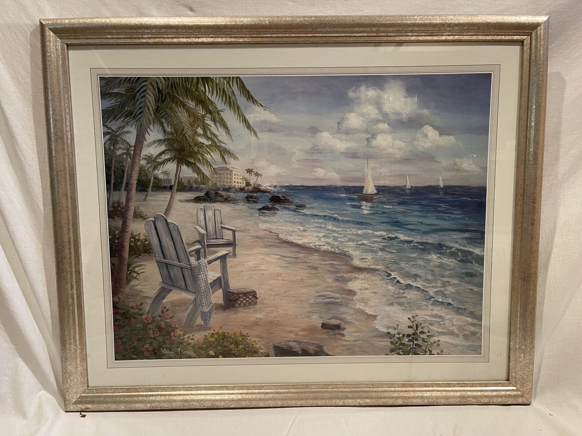 絵画洋画(72cm×62cm)Vivian Flasch VIVIAN FLASCH Professionally Framed Art Beach Lithograph