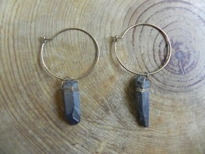 Authentic Hematite Point & Gold Plated HOOP dangle Earrings