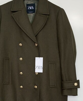ZARA WOOL BLEND DOUBLE-BREASTED COAT KHAKI NEW SIZES XL XXL REF