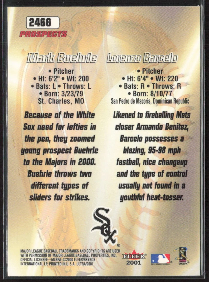 2001 Ultra #246G Mark Buehrle Lorenzo Barcelo Gold Medallion - Image 2 of 2