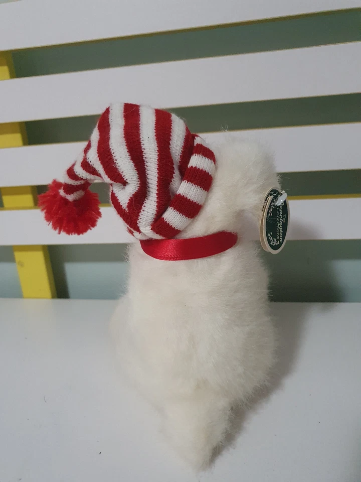 dog toy bearington collection dog pup e mint white dog in red stripey hat 20cm - image 3 of 4