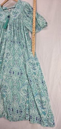 Go Softly Patio Dress Crinkled Rayon Tassle Zip Green Housedress Muumuu Womens M - Imagen 10 de 11