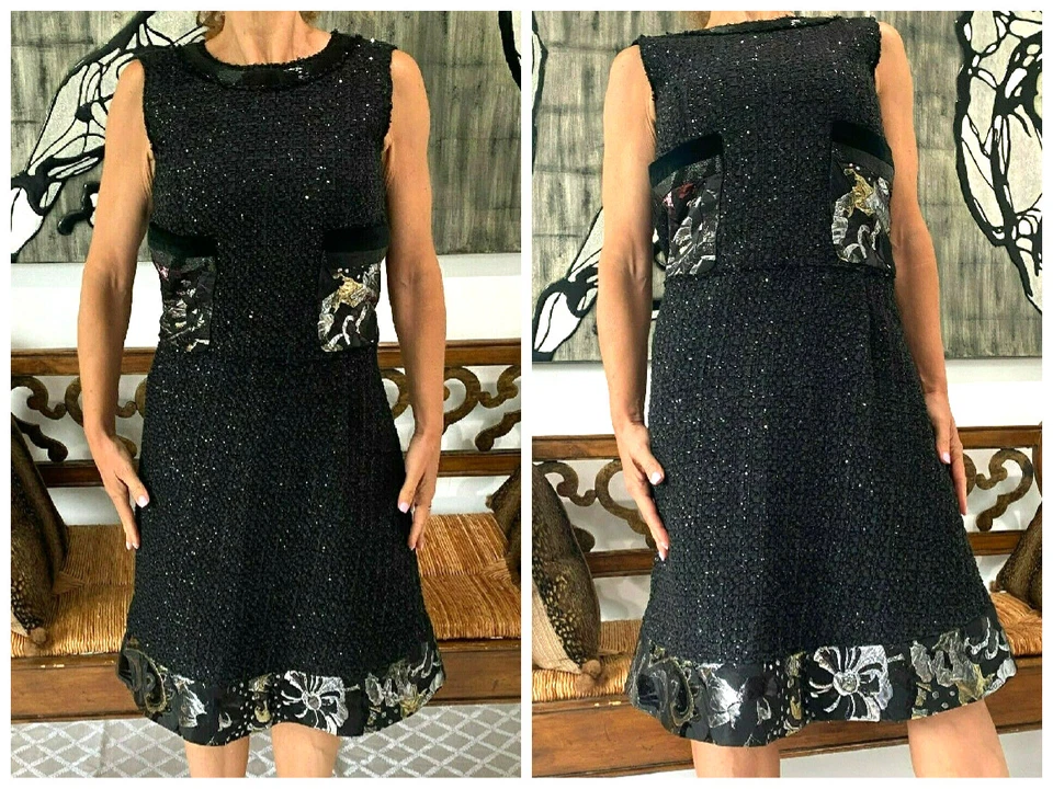 VESTIDO SIN MANGAS MARC JACOBS COUTURE NEGRO TWEED BOUCLE LENTEJUELAS CON CUENTAS LÁMINA 4 Foto 2 de 4