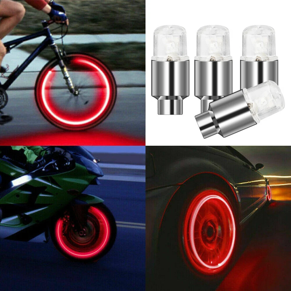 4Pcs Red Car Wheel Tire Tyre Air Valve Stem Cap LED Light Caps Accessories Auto - Image 4 of 4