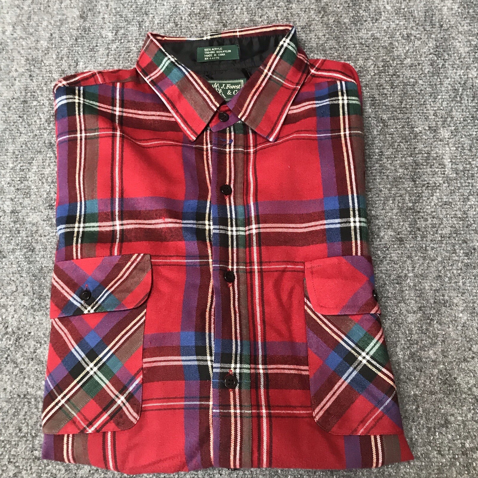 Vintage Flannel Shirt Large Men Red Grunge Outdoor Pockets J.Forest & Co Holiday-image
