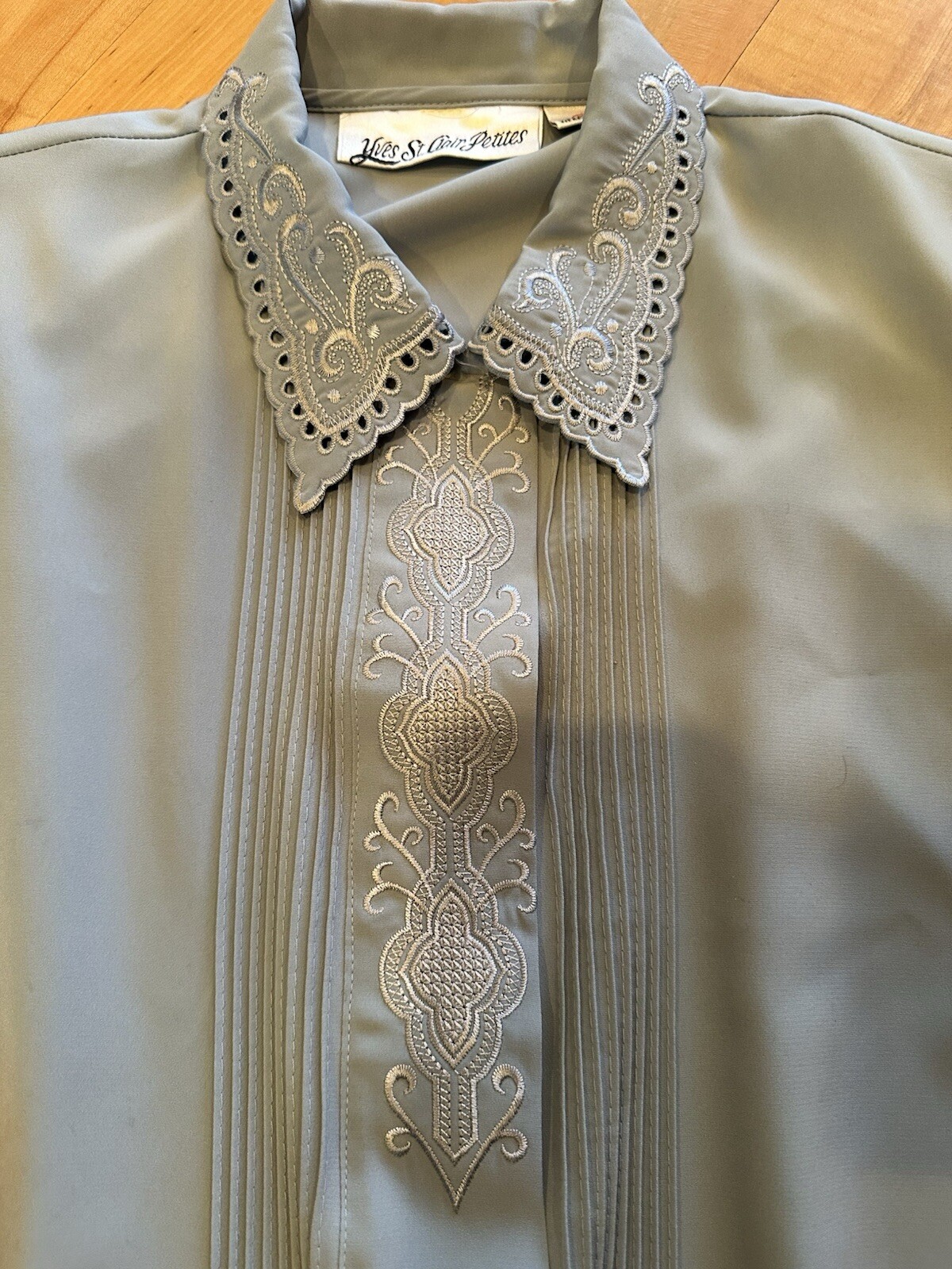 SAINT LAURENT Yves St. Clair Petites blusa vintage donna taglia 12P blu