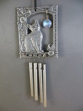 Vintage Hanging Metal Wind Chime Cat Kitten Sitting Figurine Jewel Dangle