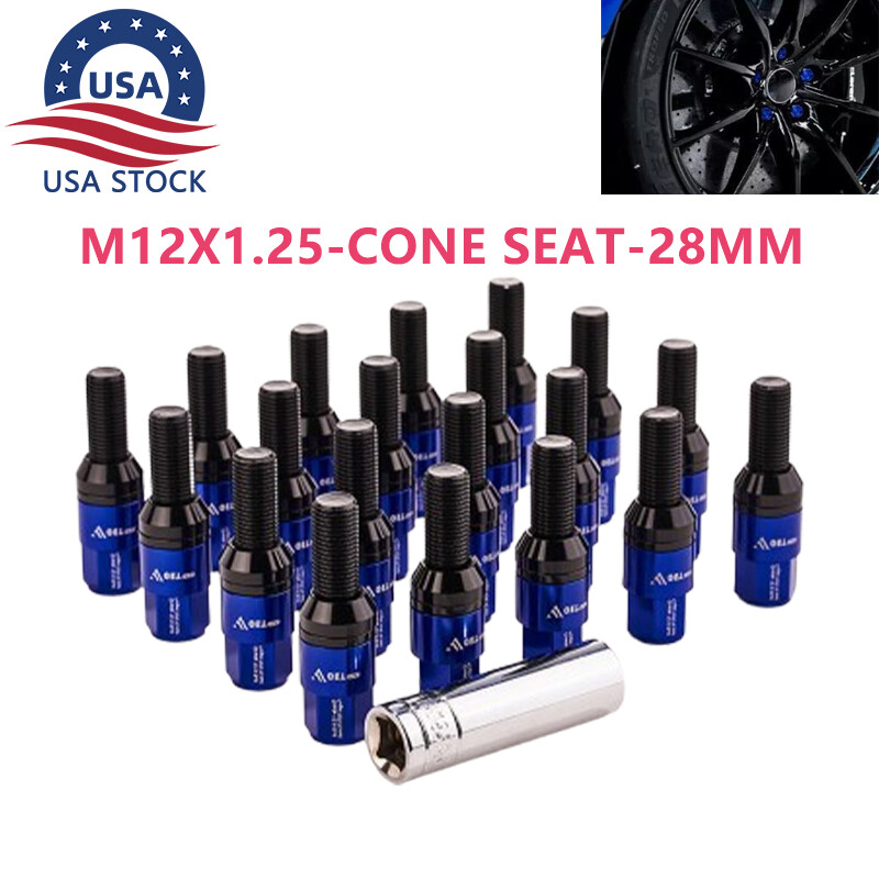 20PCS 28mm M12x1.25 Wheel Lug Bolts Cone Seat Studs Set for Jeep Chrysler Blue
