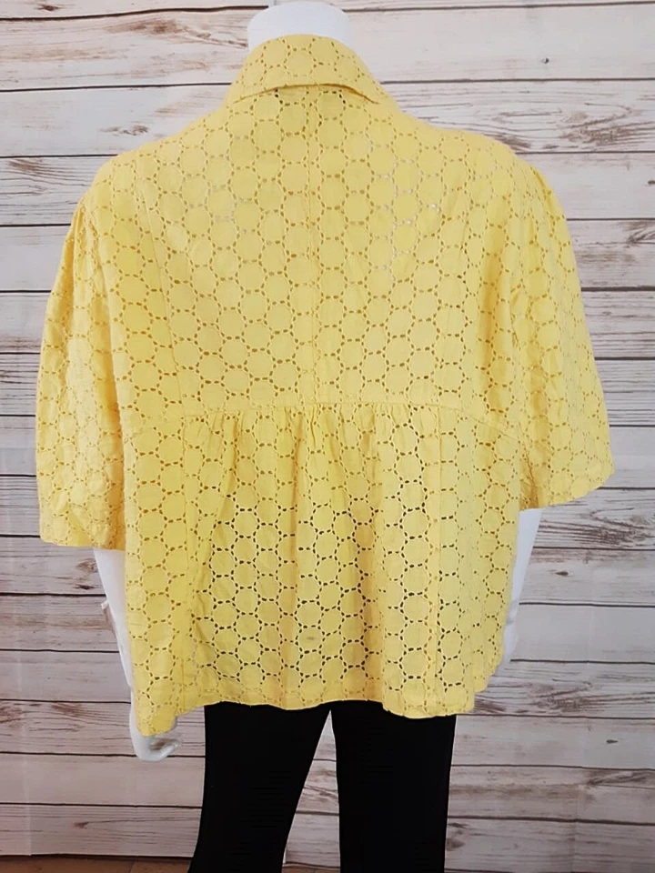 Style & Co Womens Short Sleeve Jacket Sz 16W Yellow Eylet Button Up 100% Linen - Image 4 of 4