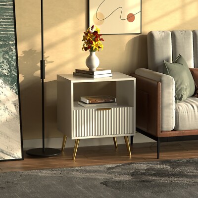 Weiß Chic Holz geriffelt Nachttisch Sofa Beistelltisch Nachttisch Bett Wohnzimmer Zuhause