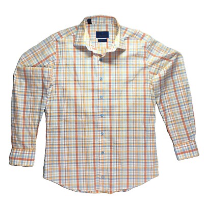 fusion dress shirts David Donahue Fusion Performance Dress Shirt Mens 16 Long Sleeve Plaid  Preppy