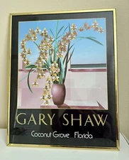 Vintage Gary Shaw Art Poster Coconut Grove Florida Flower Vase 16x20” Framed 80s