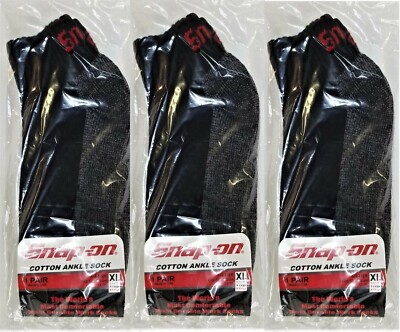 3 PAIRS Men's BLACK Snap-On Ankle Socks X-LARGE *FREE SHIP* MADE IN USA *NEW* XL