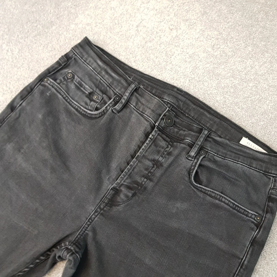 Pantalones de mezclilla ajustados All Saints para hombre 32x31 negros desgastados W32 L31 Foto 3 de 4