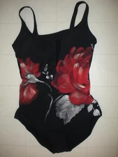 GOTTEX Black Rose 1 Pc Square Neck Tank Style Swimsuit Sz 10 NWT
