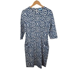 J. McLaughlin Catalyst Dress ¾ Sleeve Shift Dress Size Medium Blue Nile Geo