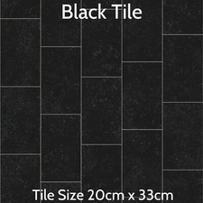 Black Oblong Porcelain Tile Effect Vinyl Flooring Lino Non Slip Kitchen Bathroom