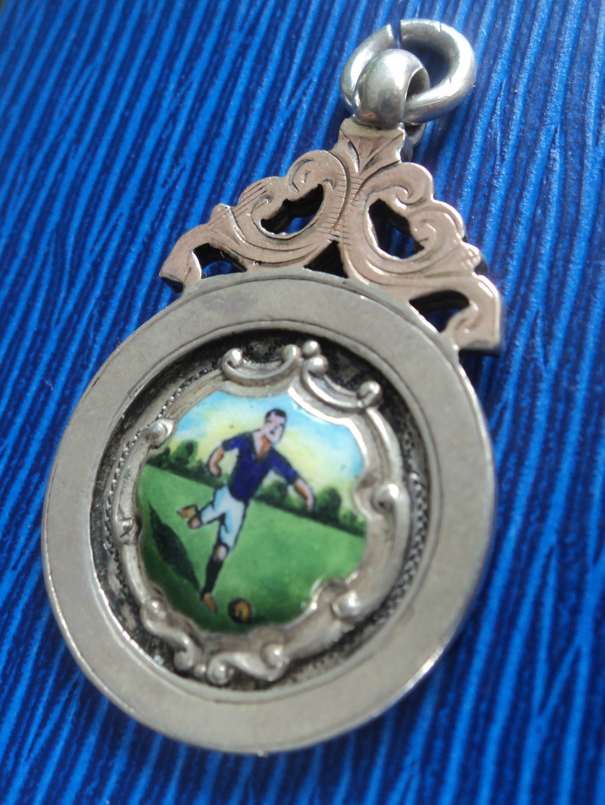 Sterling Silver & Gold Enamel Football Fob Medal - TJS 1927 h/m Chester