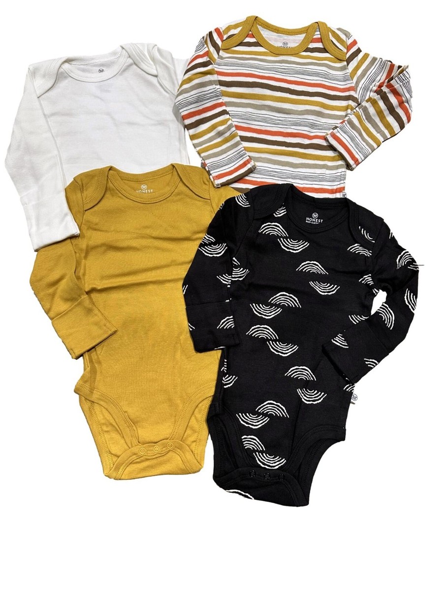 Honest Baby 4pk Organic Cotton Rainbow Long Sleeve Bodysuit 3-6M