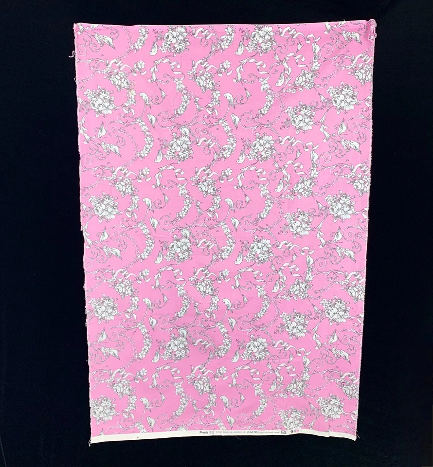 Keepsake Calico Pink Gray Cotton Fabric .75 yds Love Birds Flowers Quilting - Image 4 of 4