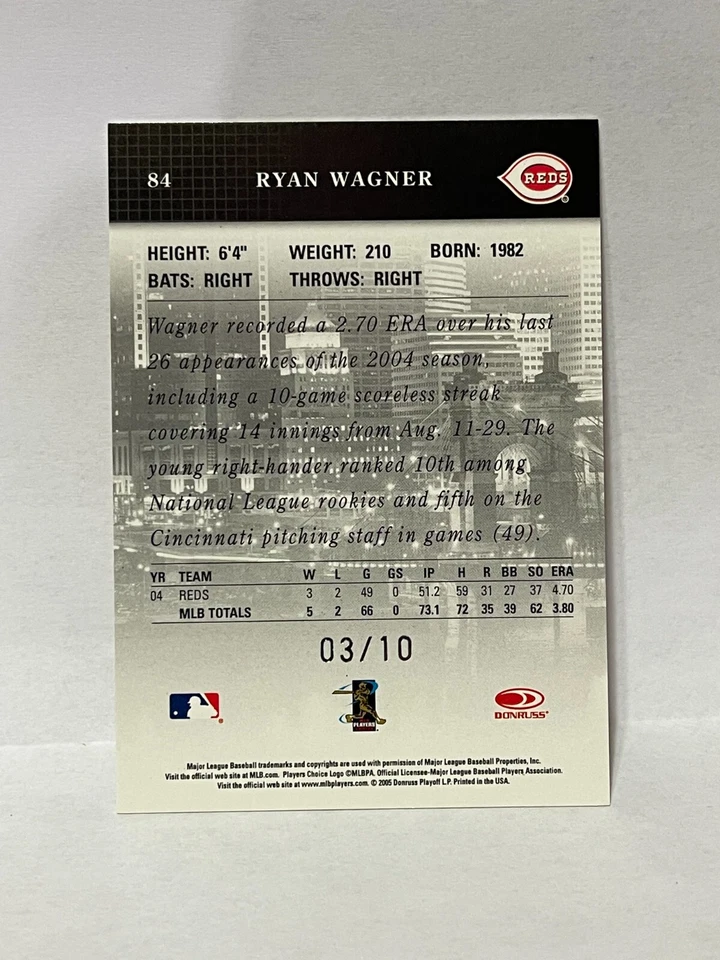Donruss Studio Proof 2005 - #'d/10 - Ryan Wagner Foto 2 de 2