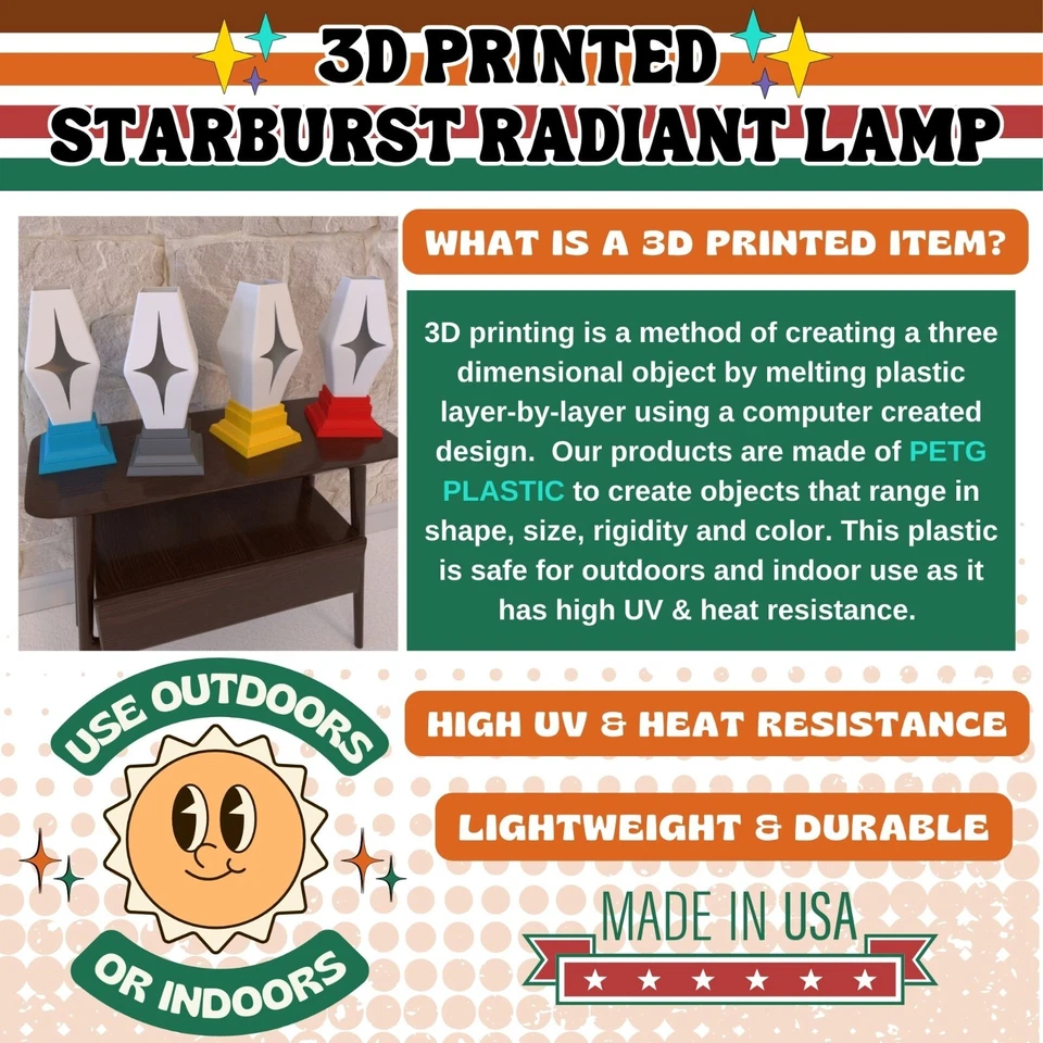 Starburst Radiant Desk Lamp LED Edison Light Vintage Style Mid Century Modern - Image 2 of 4