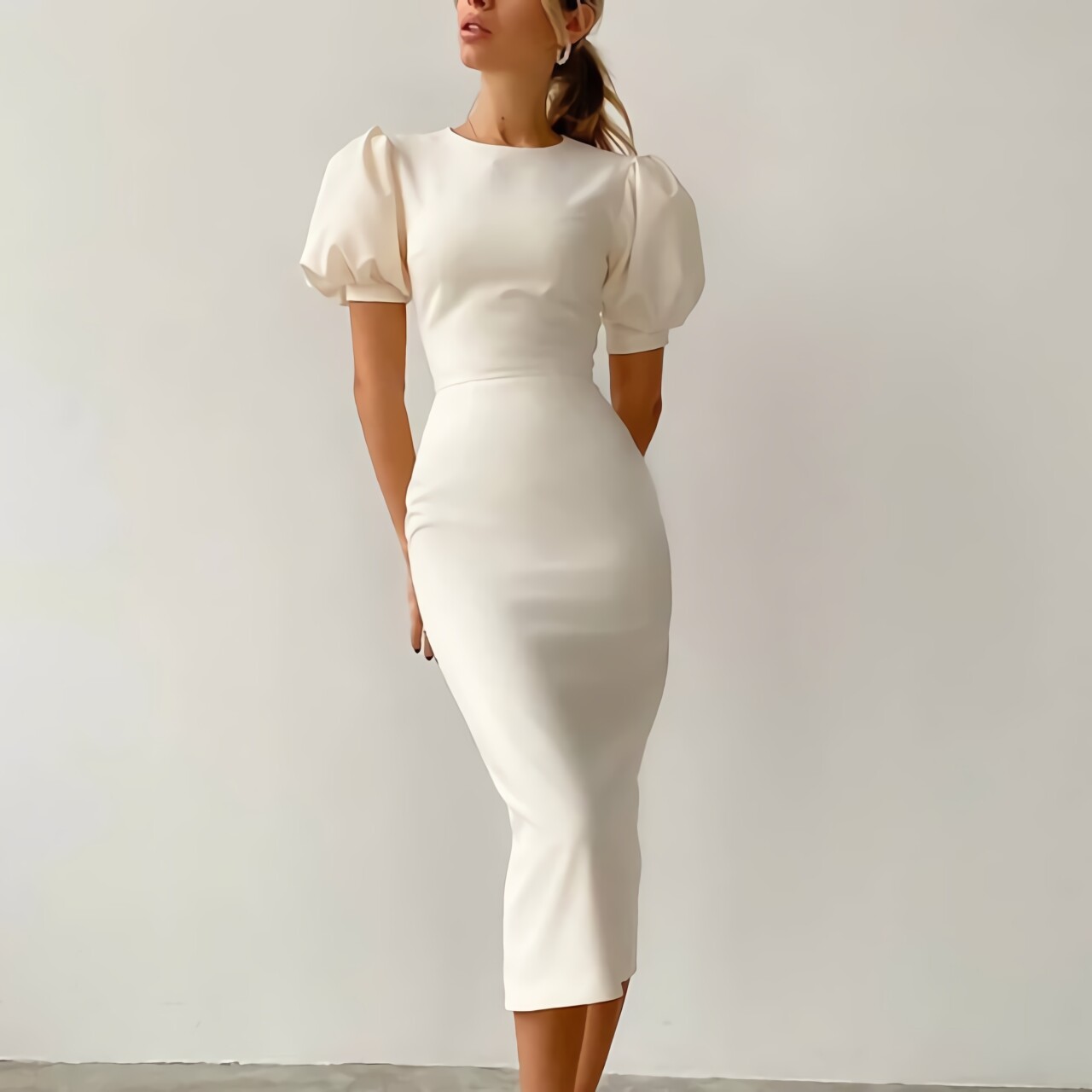 High Waist Puff Sleeve Dress Bag 