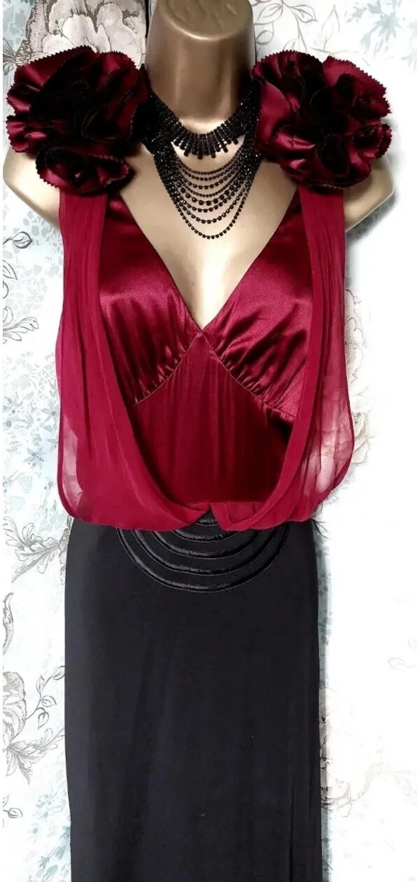 Rare Karen millen red black corsage silk 20s Deco evening Occasion Long dress 12 image 6