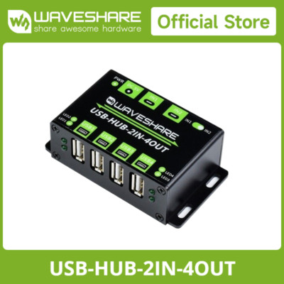 4x USB 2.0 Industrial Grade USB HUB 4x USB 2.0 Switchable Dual Hosts Waveshare
