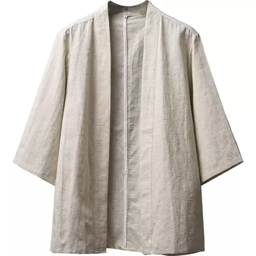 Men Cotton Linen Kimono Open Front Cardigan Jacket Loose Yukata Top Casual - Picture 6 of 14