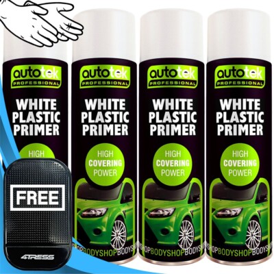 4 x 500ml AUTOTEK Professional Fast Dry WHITE PLASTIC PRIMER Spray Aerosol+G+M