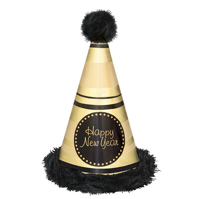 Black \u0026 Gold Happy New Year Foil \u0026 Marabou Party Cone Hat 13051519759 | eBay