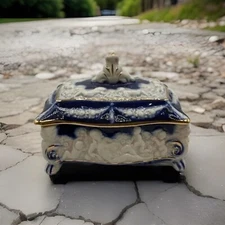 VINTAGE NORLEANS ITALY VINTAGE DECOR COBALT BLUE /WHITE/ GOLD BOX