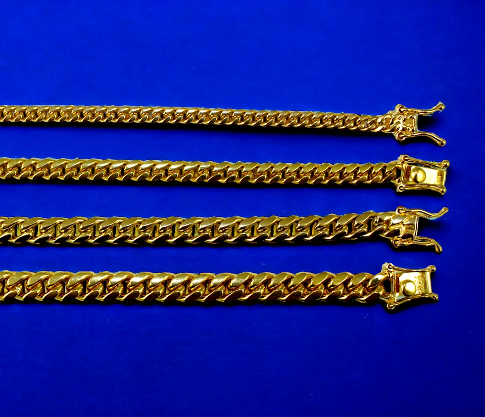 Brazalete de oro amarillo de 18 quilates sólido Miami eslabones cubanos cadena oro real 4 mm-7,5 mm 7"-9"