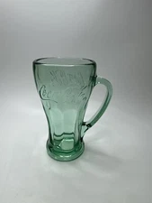 Coca Cola Coke Green Glass Mug Style Handle Heavy Thick Libbey Drinking Glass