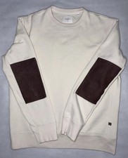 Billy Reid Dover Sweater Ivory/Cream Leather Elbow Patches Crewneck Size Medium
