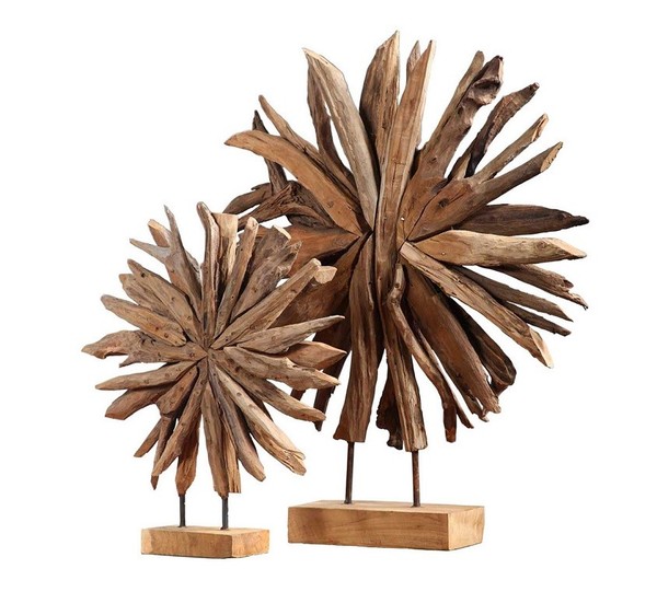 "Deko-Sonne Auf StäNder, 2Er Set \"Sonne\" Recyceltes Teak Natur Neu Ovp!!!"-image