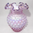 FENTON HOBNAIL VIOLET OPALESCENT IRIDIZED RUFFLED EDGE 5-3/4" VASE CHIFFON PINK