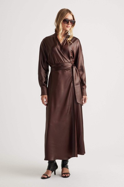 DECJUBA Bree Satin Wrap Maxi Dress Size 12 Excellent Condition #50020