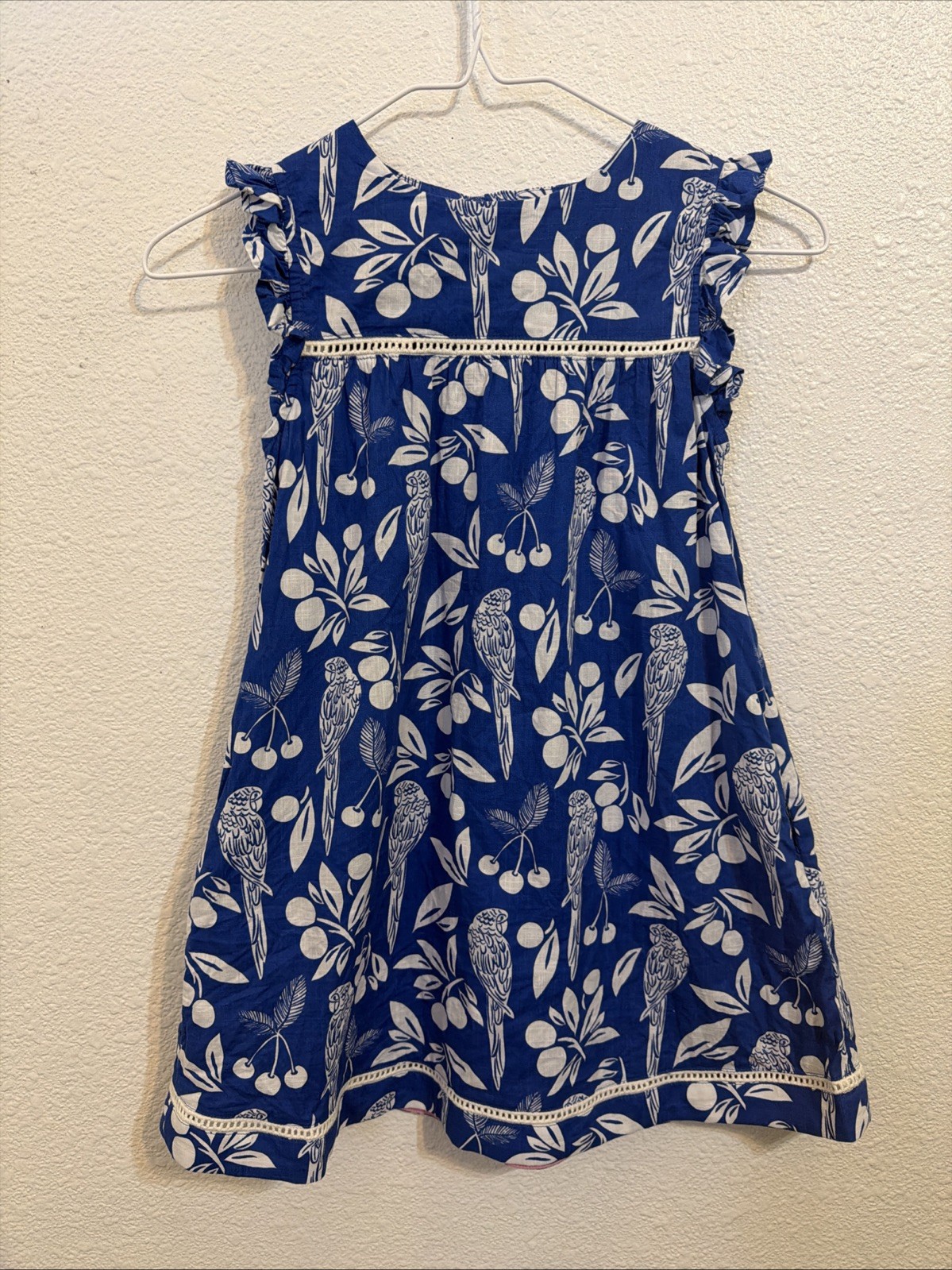 Mini Boden Celia Woven Holiday Dress Blue Kids/GirlTropicalparrot &cherry Sz 6-7
