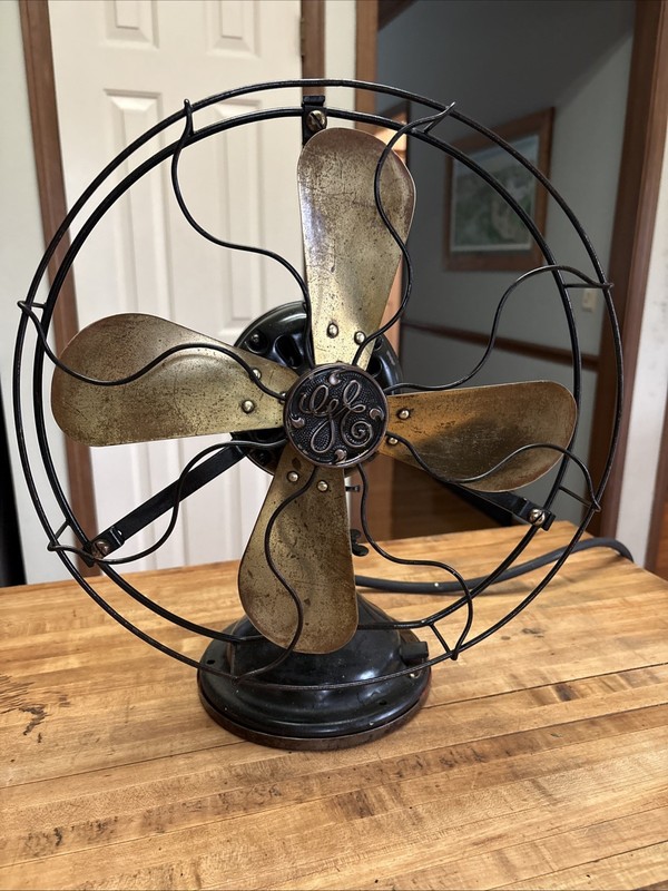 Antique Large Stationary  General Electric Industrial Desk Fan 13” Brass Blades