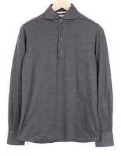 SUITSUPPLY Men T-Shirt 37/38/ 14 1/2/15 Extra Slim Cotton Grey Long Sleeve Polo