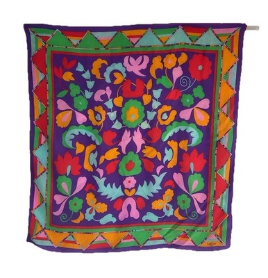 LANVIN PARIS women s Silk Vibrant Scarf W A Colourful Abstract Print 32''/35'' G.C