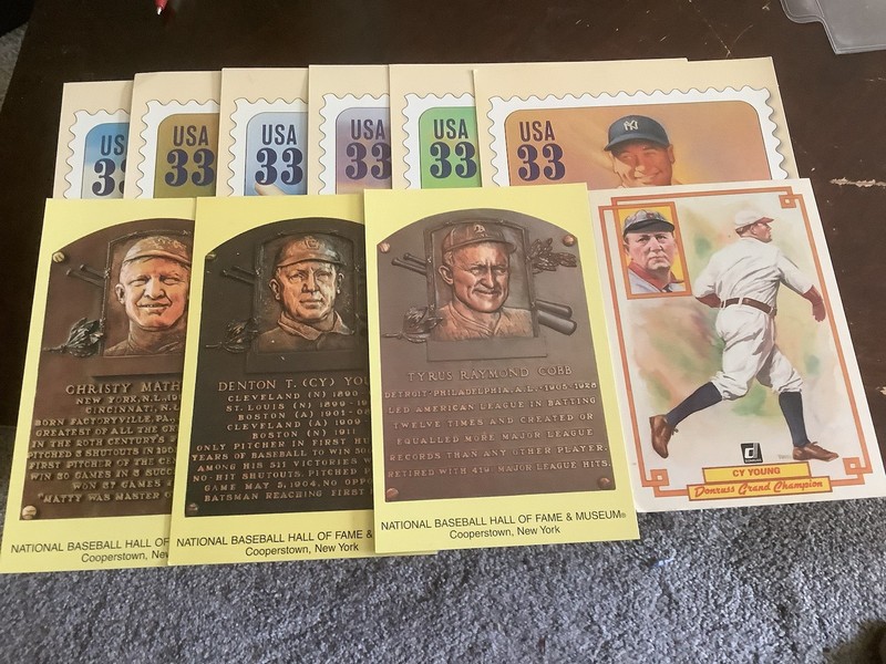 10 Card Lot of Hall of Fame Post Cards Lou Gehrig Cy Young Tris Speaker Ty Cobb+
