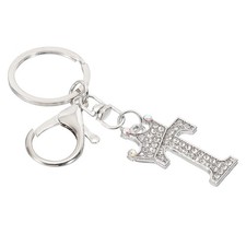 Initial Letter Keychain Letter T Crown Design Charm Silver Tone