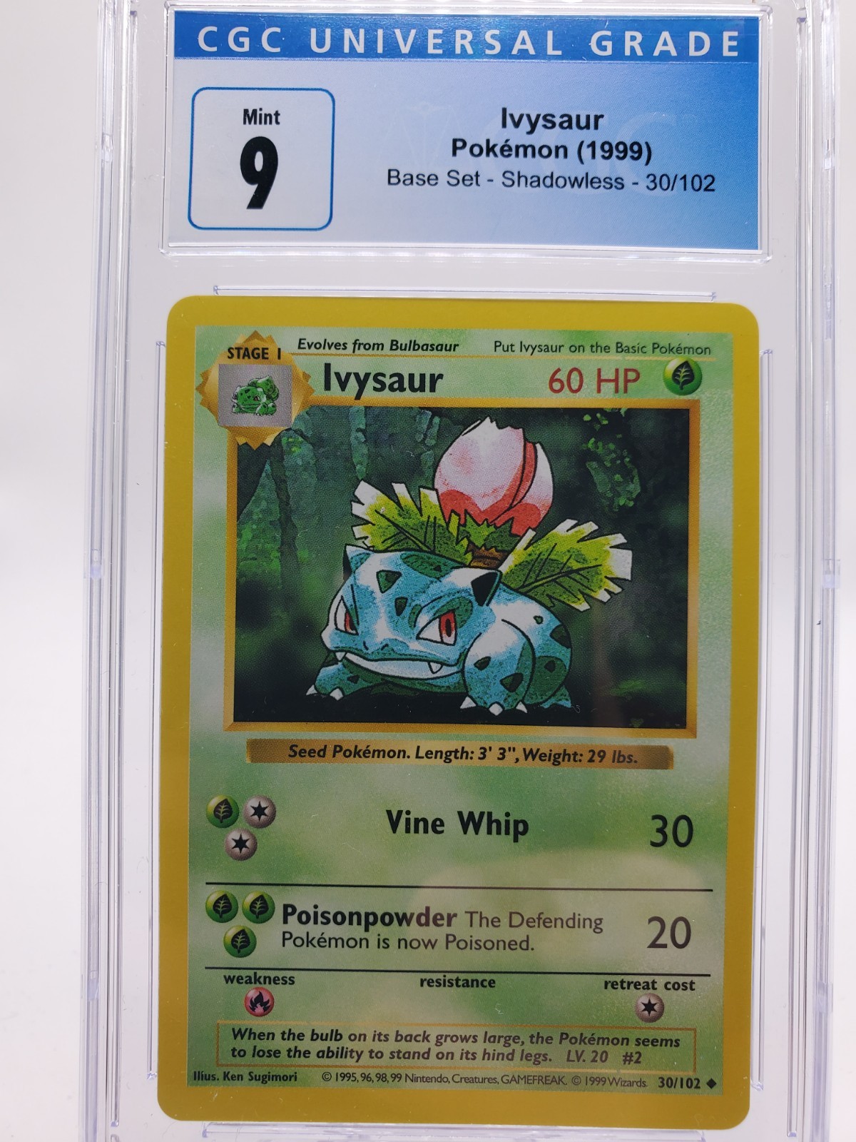 Pokemon Ivysaur Base Set Shadowless 30/102 1999 CGC 9 Mint