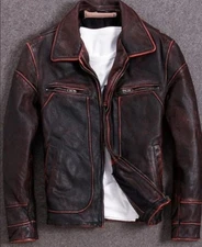 Vintage Cafe Racer Brown Real Leather Motorcycle Biker Men's Jacket