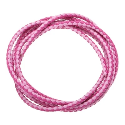Cordons en cuir tressé, bracelet rond en cuir, colliers (3 mm, 1 yard, rouge rose/rose) - Photo 1/4